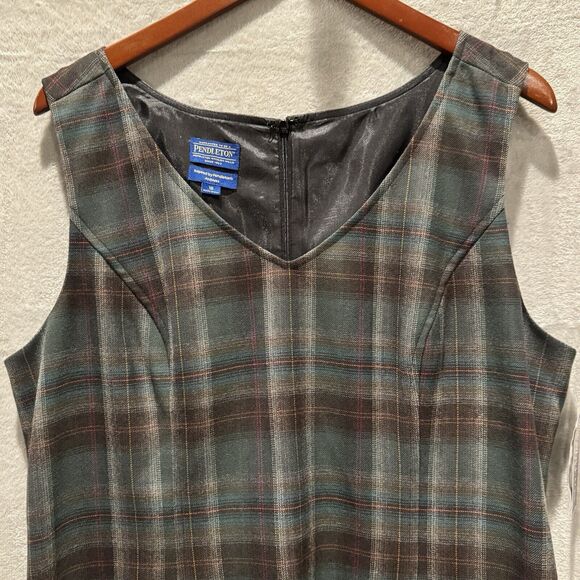 NWT Vtg Pendleton 100% Virgin Wool Plaid Shift Pockets Dress Size 18 Green Black - Picture 4 of 10